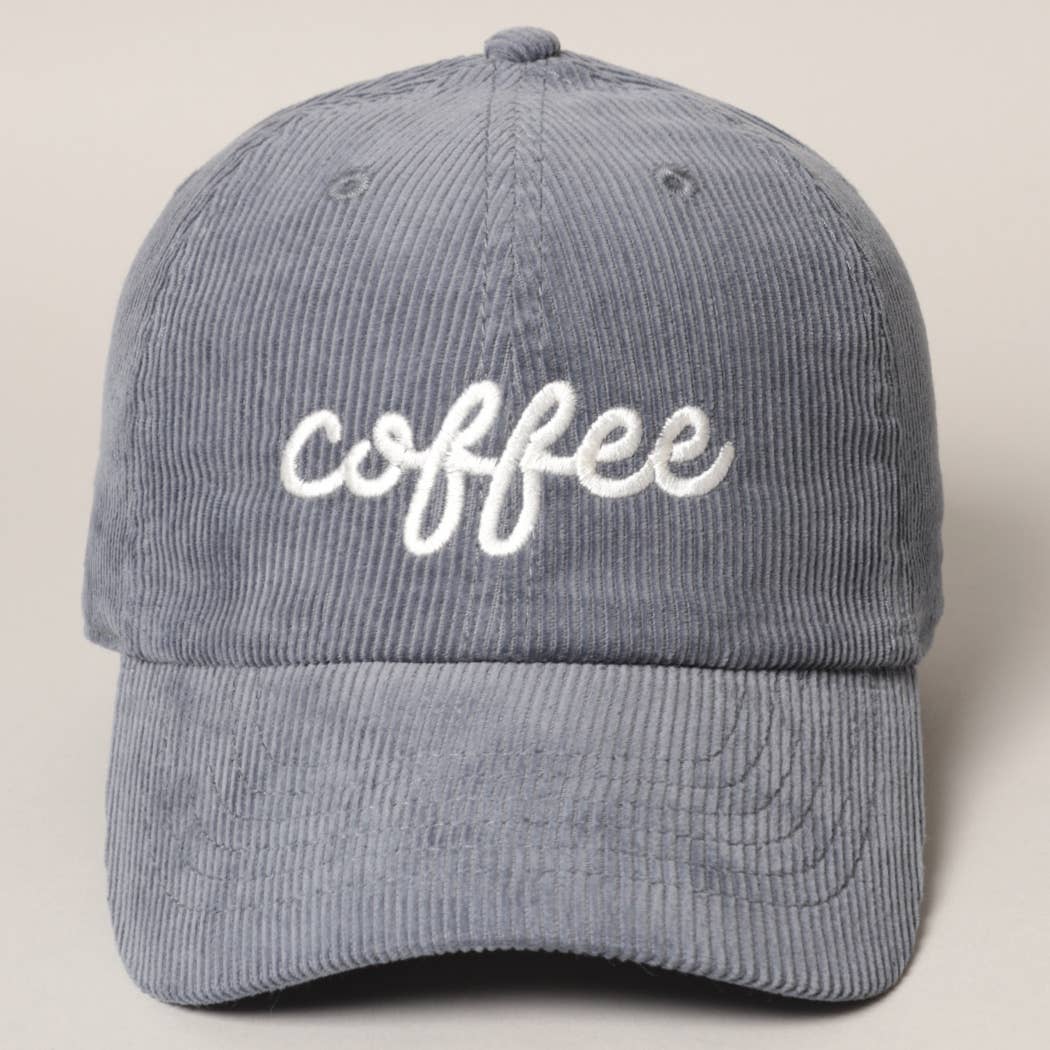 Blue-grey corduroy cap with white &