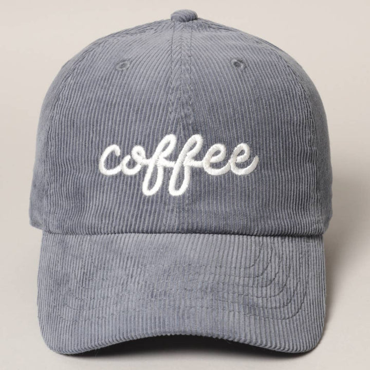 Blue-grey corduroy cap with white &