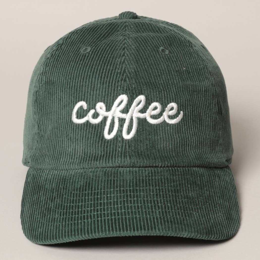 Dark green corduroy cap with white &