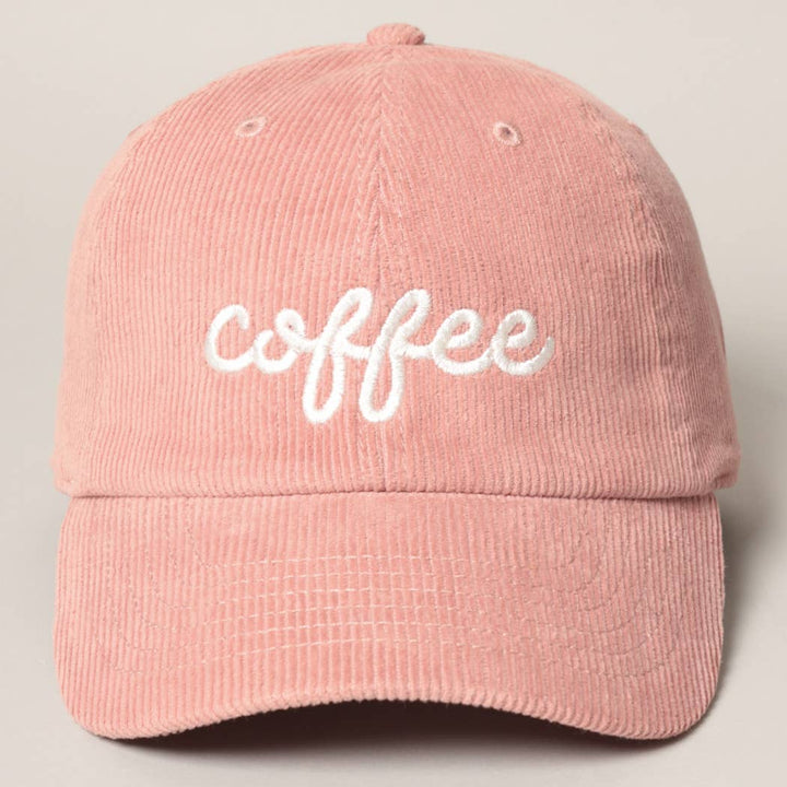 Pink corduroy cap with white &