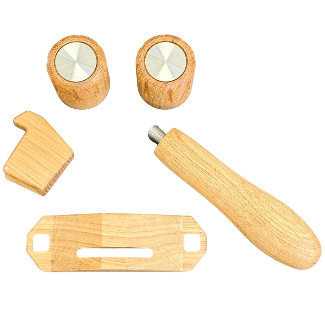 Conjunto em madeira Brewspire de carvalho – botões rotativos, paddle e alavanca de vapor como peças soltas