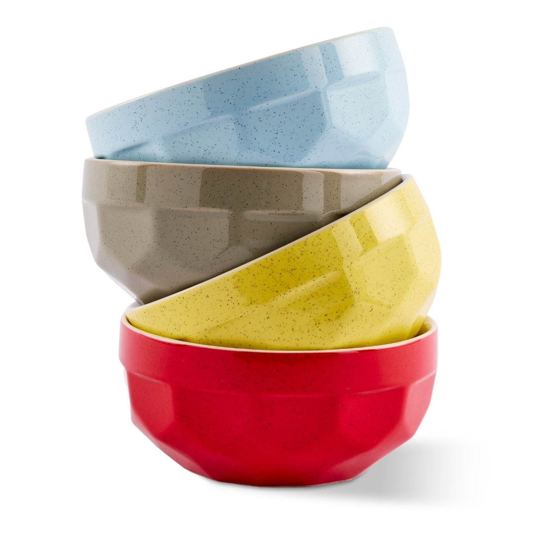 POLSPOTTEN x La Marzocco Frühstücksschalen-Set Polygon, 4 Schalen in Gelb, Rot, Hellblau und Taupe