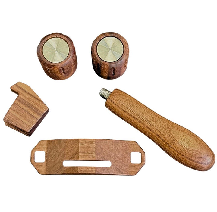Conjunto em madeira Brewspire de nogueira – botões rotativos, paddle e alavanca de vapor como peças soltas, segunda vista
