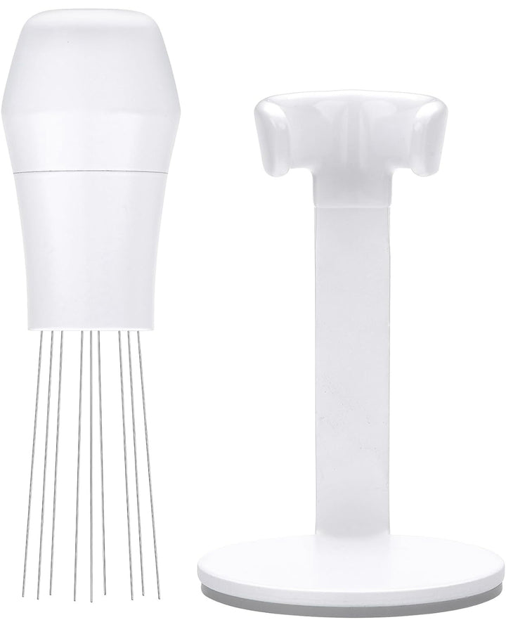 Normcore WDT Tool white in use on the portafilter – Coffee Coaching Club 5