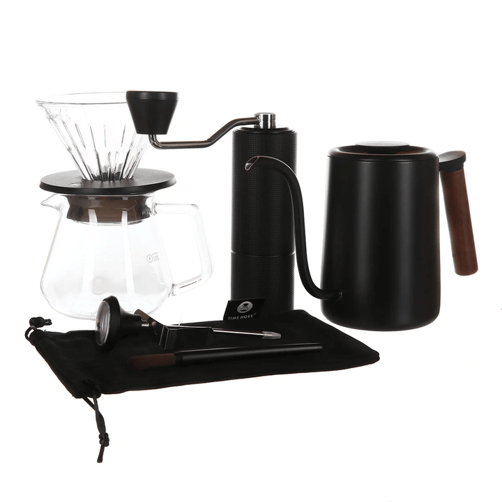 Timemore pour-over gift set - C3S Pro coffee grinder, gooseneck kettle, filter holder, thermometer, brush and glass carafe - Coffee Coaching Club