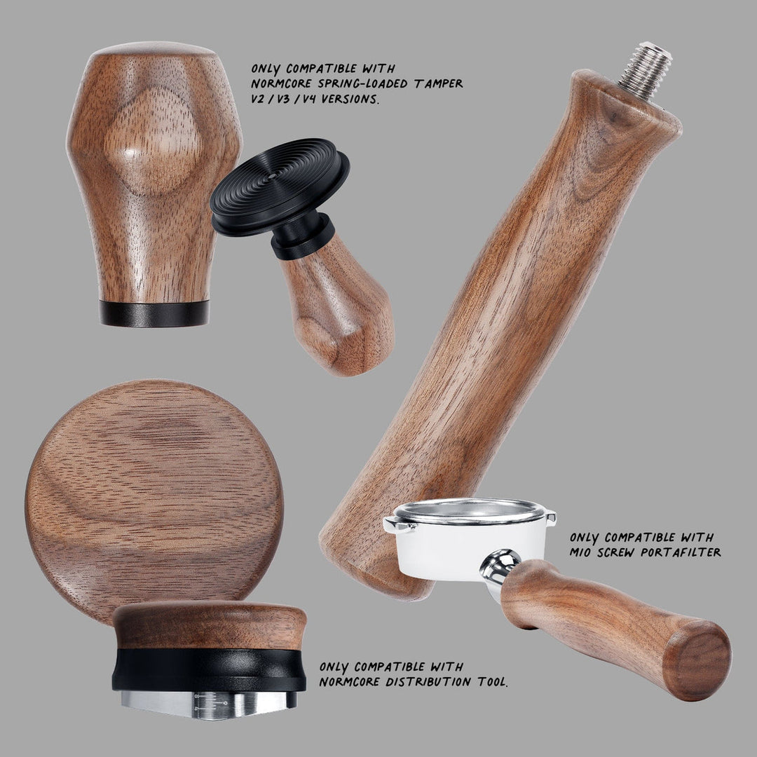 Normcore Mango de Madera de Nogal 58,5 mm, Veta de la Madera, Detalle – Coffee Coaching Club 2
