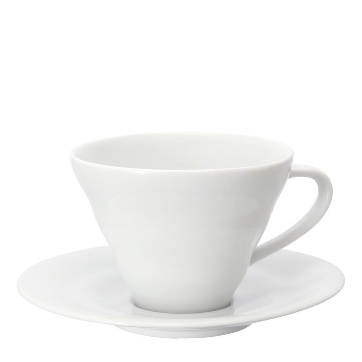 Taza de cerámica y platillo Hario con diseño V60 150ml - Blanco - Coffee Coaching Club