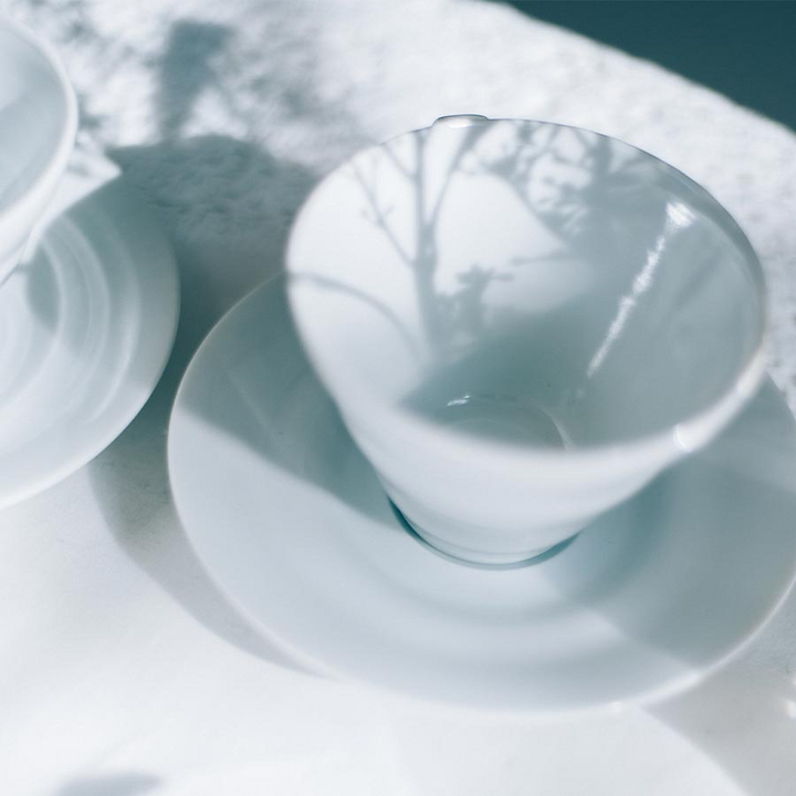 Taza de cerámica y platillo Hario con diseño V60 150ml - Blanco - Coffee Coaching Club