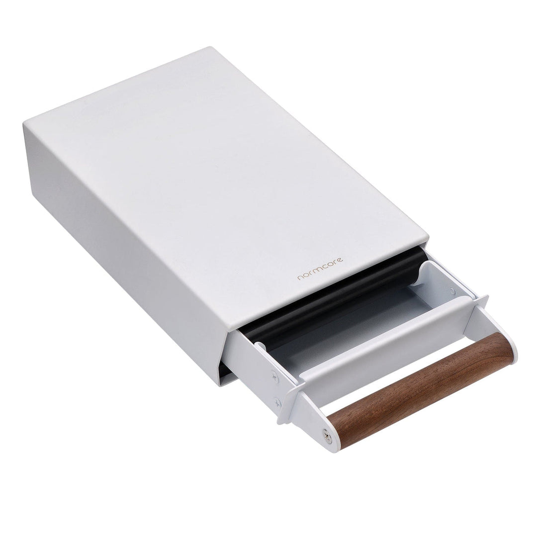 Normcore Knock Box S drawer open in white – Coffee Coaching Club 13
