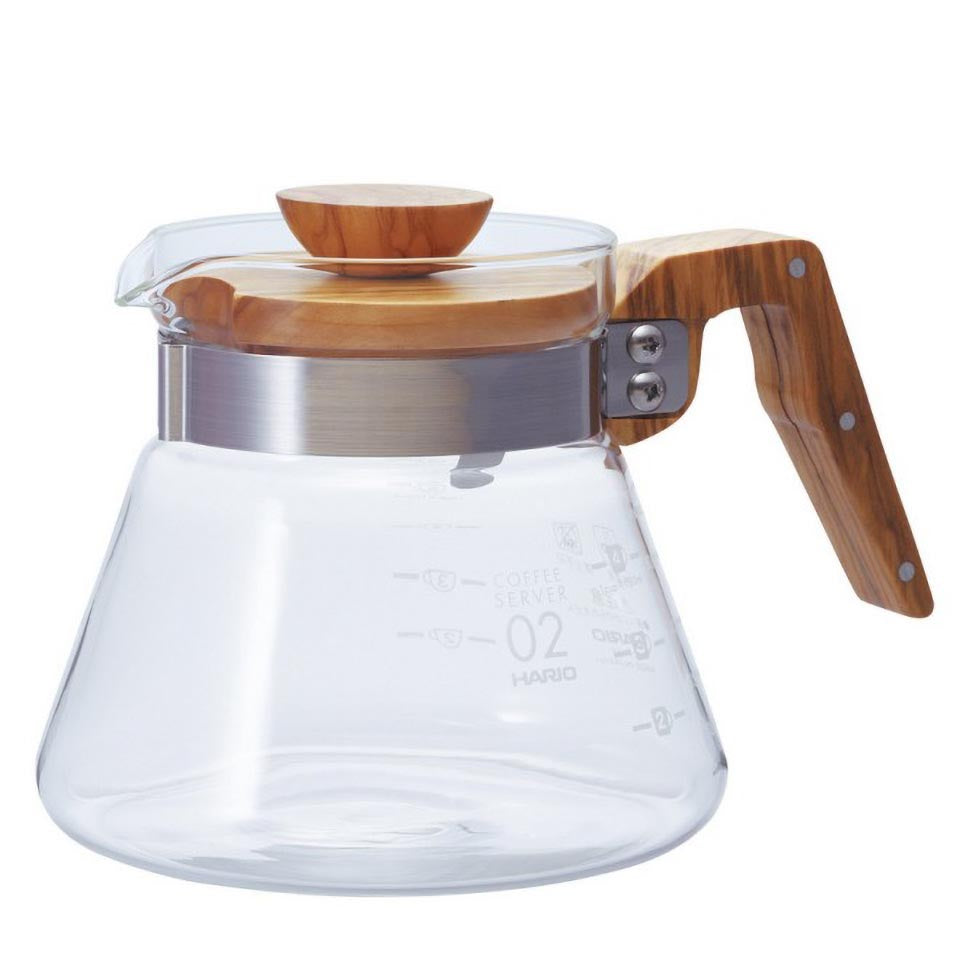 Hario V60 Coffee Server Olivenholz 600 ml Glaskanne mit Edelstahlband – Coffee Coaching Club 1