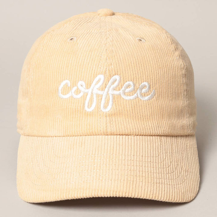 Beige corduroy cap with white &