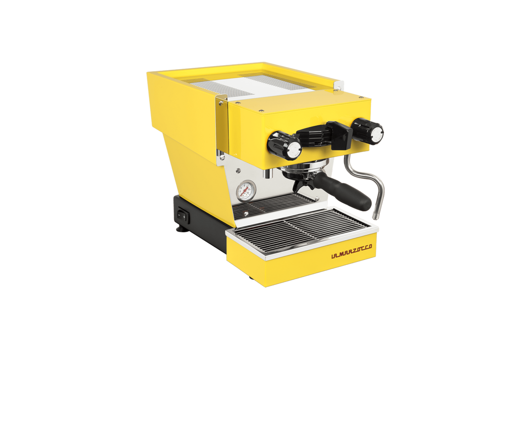 La Marzocco Linea Micra in Gelb – Frontansicht halbseitlich von links – Coffee Coaching Club