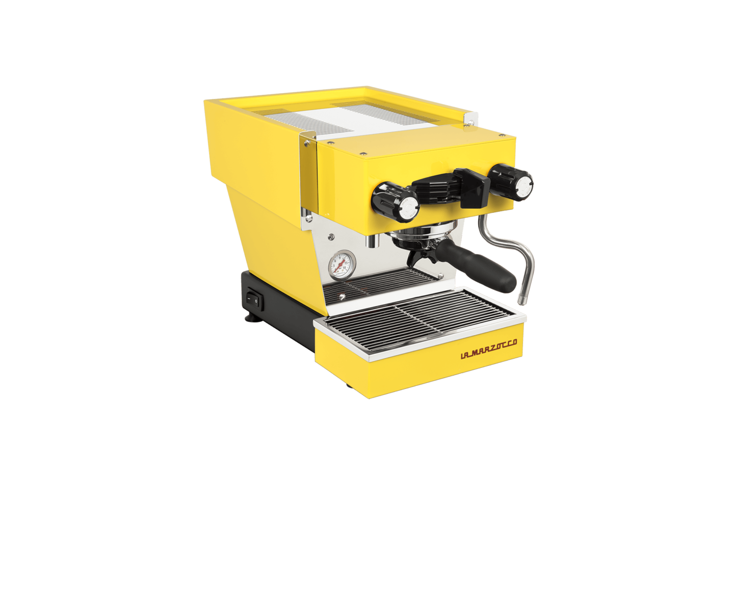 La Marzocco Linea Micra in Gelb – Frontansicht halbseitlich von links – Coffee Coaching Club