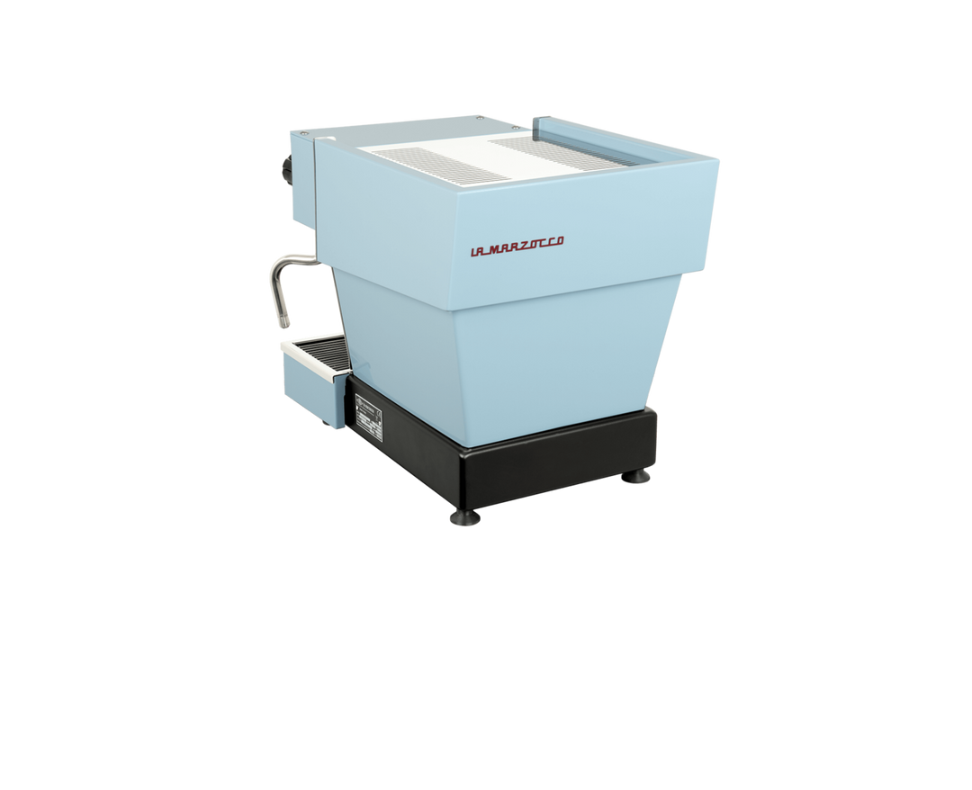 La Marzocco Linea Micra em Azul claro – Vista traseira – Coffee Coaching Club