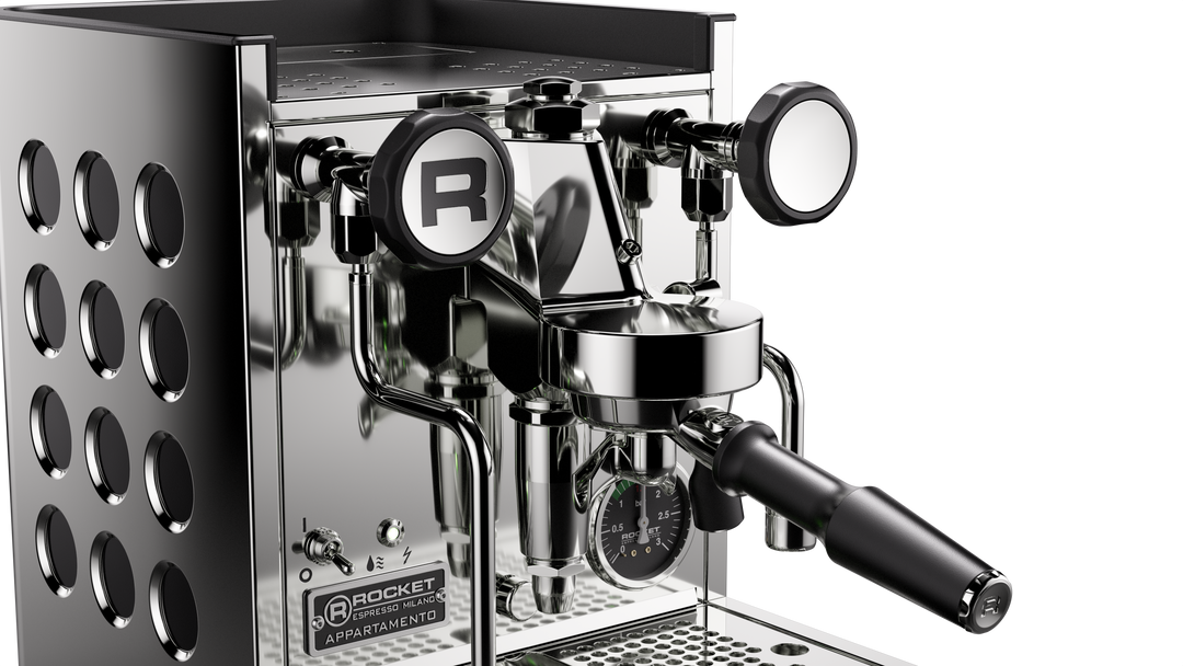 Rocket Appartamento TCA acero inoxidable negro, vista lateral – Coffee Coaching Club 3