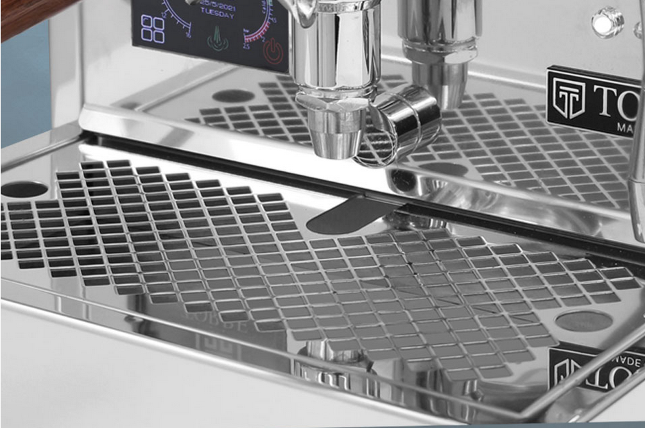 Torre Peppina EVO Premium Dual-Boiler in Edelstahl mit schwarzen Griffen – Coffee Coaching Club