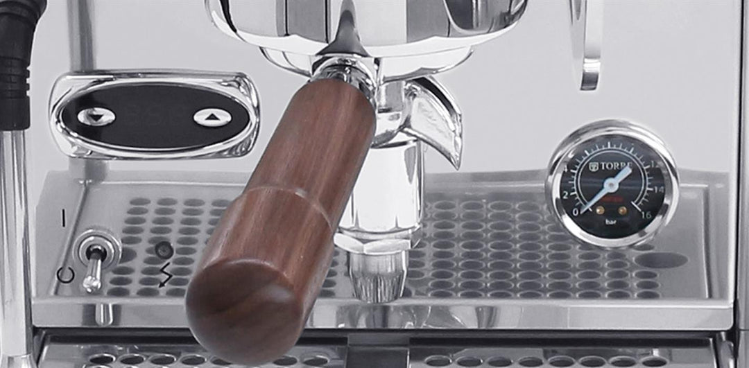 Torre Pierino espresso machine with rotary dial and wood accent – Coffee Coaching Club
