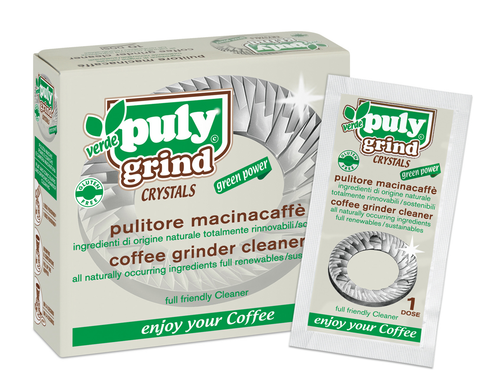 Puly Grind Verde detergente per macinacaffè (10 porzioni singole) - Coffee Coaching Club